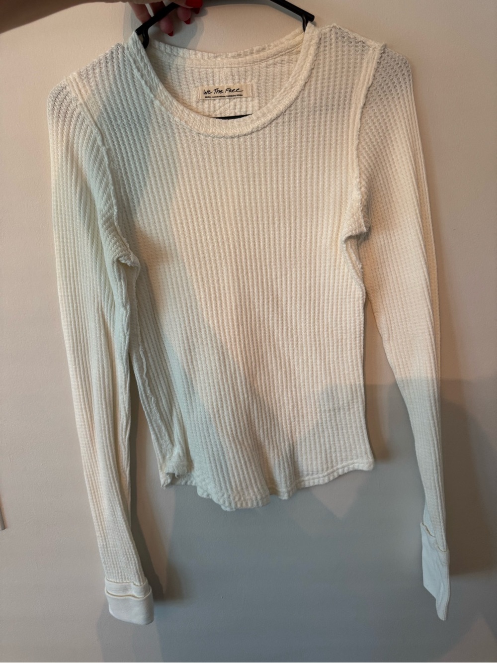 We The Free Off-White Ribbed Long Sleeve Waffle Top